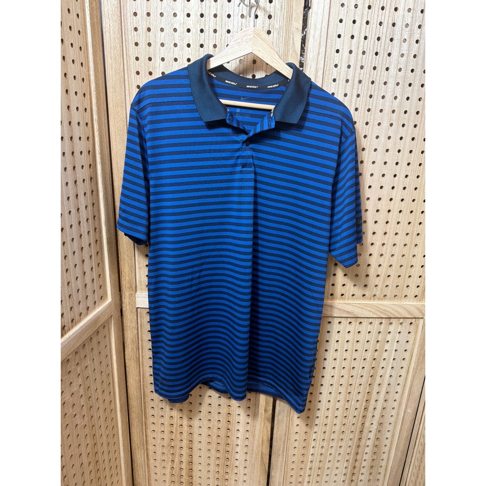 Nike Golf Dri-FIT Mens Blue Striped Short Sleeve Polo Shirt Large L Performance